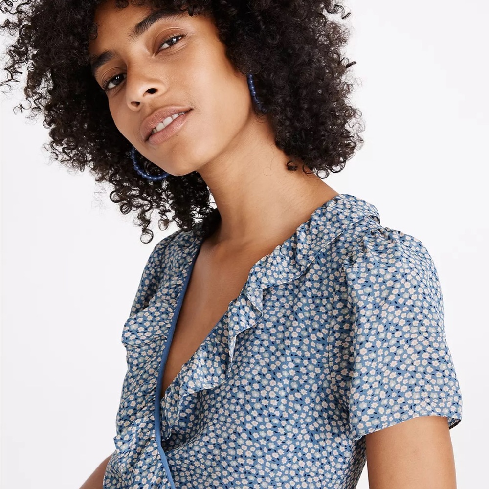 Madewell Silk Ruffle-Edge Wrap Bitsy Floral Dress - Picture 3 of 10